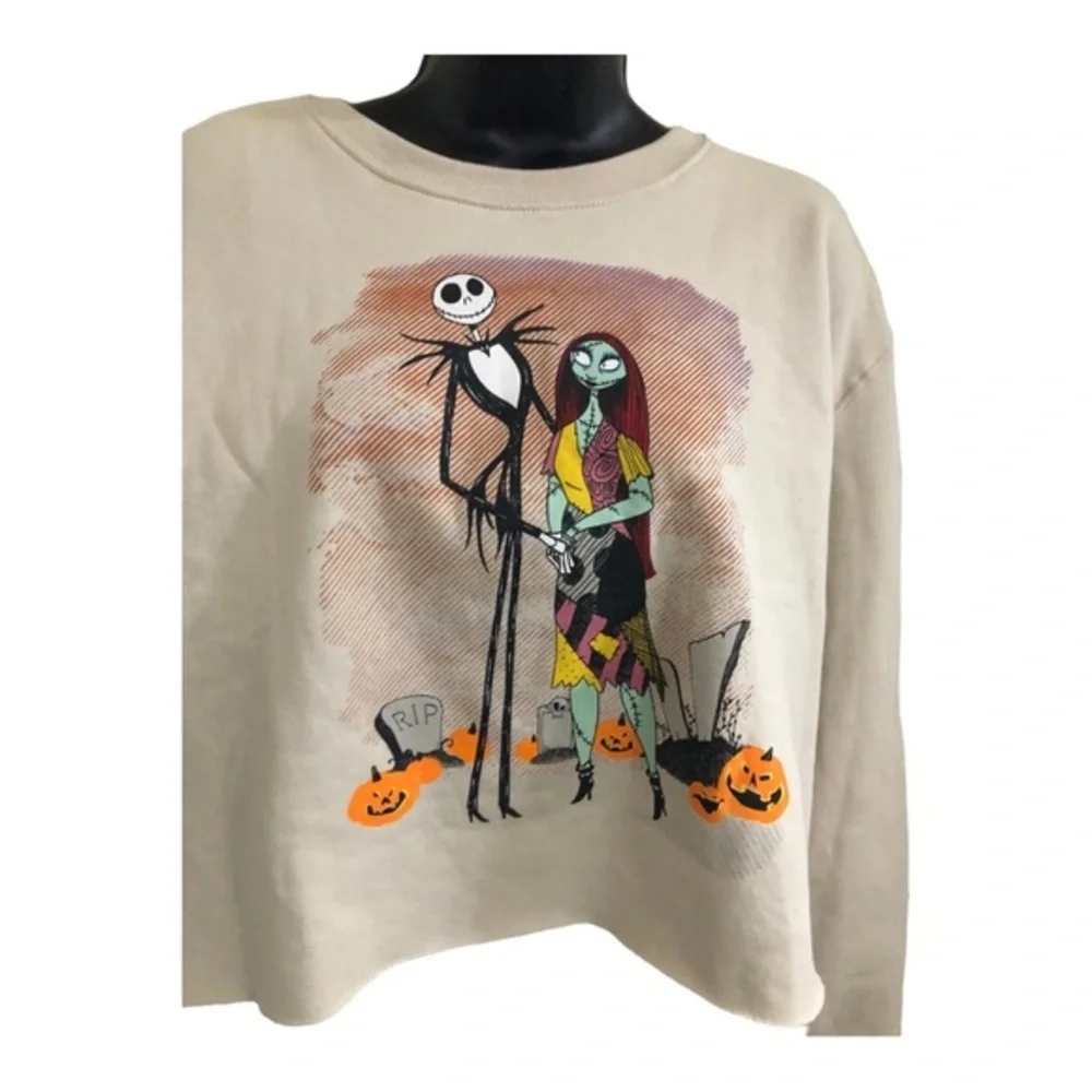 Nightmare before Christmas cream crop pullover sweatshirt sweater size XL‎ new
